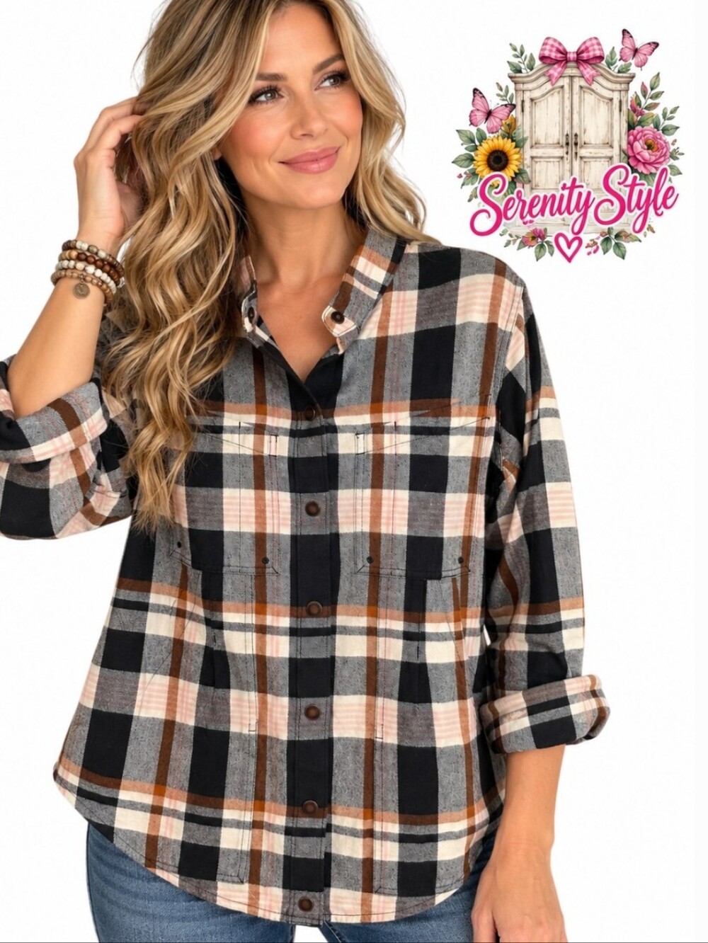 Duluth Trading Co Women’s Small Plaid Flannel Button Down Shirt Cotton Boxy